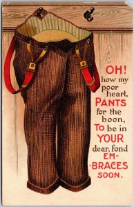 1910's Hanged Pants For The Boon  Fond Embraces Soon Comic Card Postcard