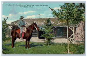 Great Falls Montana Postcard Russell Cow Pony Log Studio Cowboy Exterior c1910