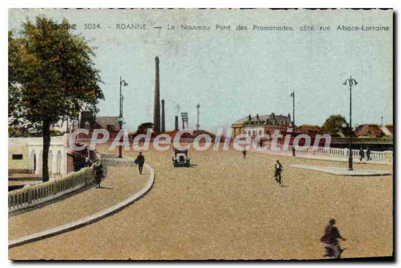 Old Postcard Roanne New Bridge Walks Riviera rue Alsace Lorraine