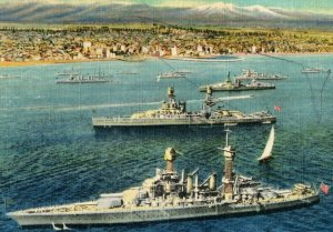 Vintage U. S. Battleships at Anchor, Long Beach, California P164