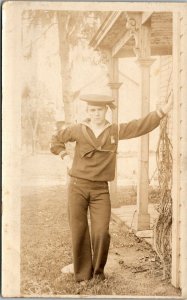 AZO RPPC OH Perrysville Standing Young Man in US Navy Sailor Uniform ~1910 M51