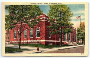 1930s MIDDLEBORO MASS UNITED STATED POST OFFICE LINEN POSTCARD P1708