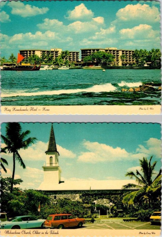 2~4X6 Postcards Kailua-Kona, HI Hawaii KING KAMEHAMEHA HOTEL & MOKUAIKAUA CHURCH