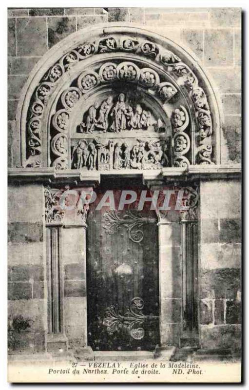 Postcard Old Vezelay Madeleine Church Portal Narthex door right