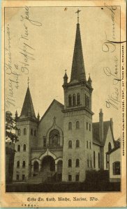 Erfte Evangelical Lutheran Kirch Church Racine Wisconsin Postcard UND