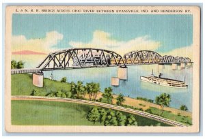 c1940 Bridge Across Ohio River Evansville Indiana Henderson Kentucky KY Postcard