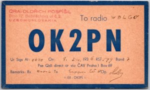 Radio Card Code OK2PN Czechoslovakia Amateur Radio Station Posted Postcard