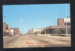 PITTSBURG KANSAS DOWNTOWN STREET SCENE OLD CARS VINTAGE POSTCARD