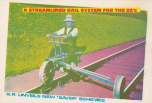 British Rail No Revenue Sidecar Bicycle Man Comic 1980s Train Postcard