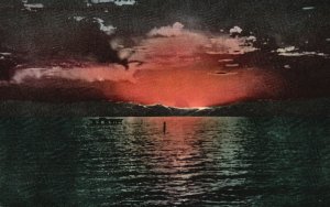 Vintage Postcard 1910's Sunset on Great Salt Lake Utah UT Water Scene