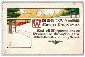 1914 Merry Christmas House Trees And Holly Berries Arts Crafts Tuck's Postcard