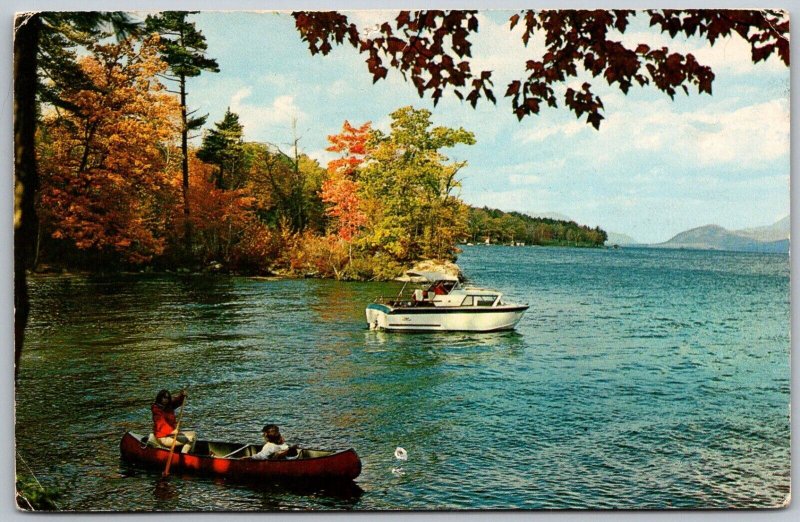 Lake George New York 1968 Postcard Boating on Lake George in Adirondacks
