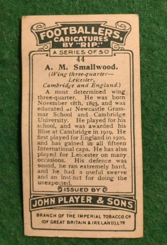 JOHN PLAYER FOOTBALLERS 1928 -9 #44 A.M SMALLWOOD   (MM10) 