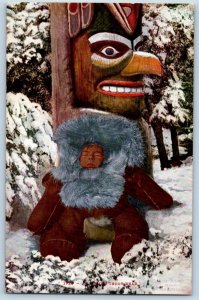 Edward Mitchell Artist Signed Postcard An Eskimo Teddy Bear Winter Scene c1910's