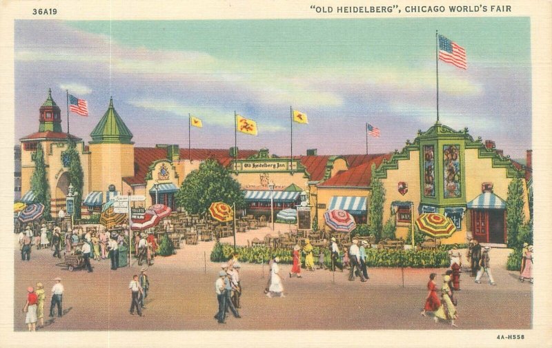 Chicago World's Fair Old Heidelberg, Umbrellas CT Art Colortone 36A19 Postcard