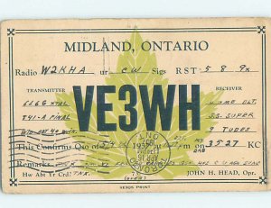 1930s QSL RADIO CARD Midland - Near Barrie Ontario ON AH3202