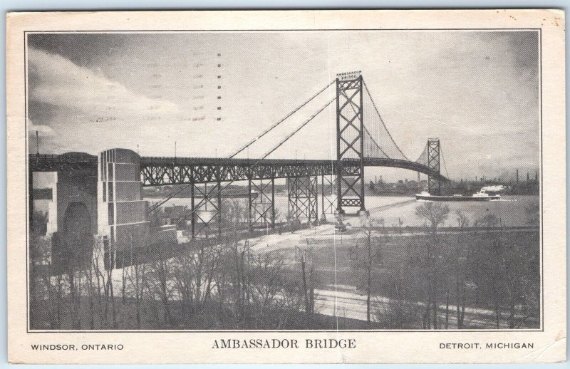 c1940s Windsor, Ontario-Detroit, MI Ambassador Bridge PC Art Deco Steamboat A325