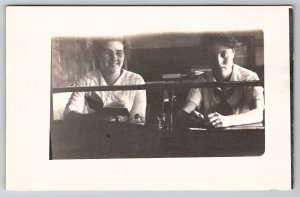 RPPC Two Young Women Students Workers Postcard D27