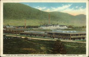 Cumberland MD American Cellulose Chemical Mfg Plant c1920 Postcard