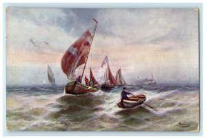1905 Sailboats in a Wavy Sea, Panama Hats New York Antique Advertising Postcard