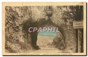 Old Postcard Frontiere Franco Suisse Road to Col des Roches has lake or Villers