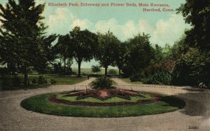 Vintage Postcard 1922 Elizabeth Park Driveway & Flower Beds Hartford Connecticut