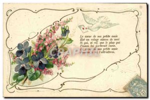 Old Postcard Fantasy Flowers Dove Trefles