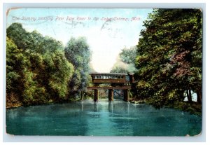 1909 The Dummy Crossing Paw Paw River to the Lake Coloma Michigan MI Postcard