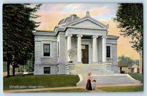 Wabash Indiana IN Postcard Carnegie Library Building Exterior Scenery Vintage