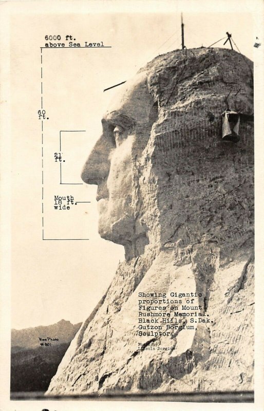 G57/ Black Hills South Dakota Postcard RPPC c30s Mt Rushmore Head