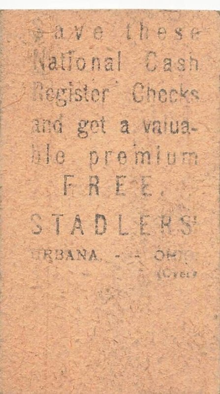 URBANNA OHIO~STANDLER'S CLOTHIERS-NATIONAL CASH REGISTER TICKET FOR FREE PREMIUM