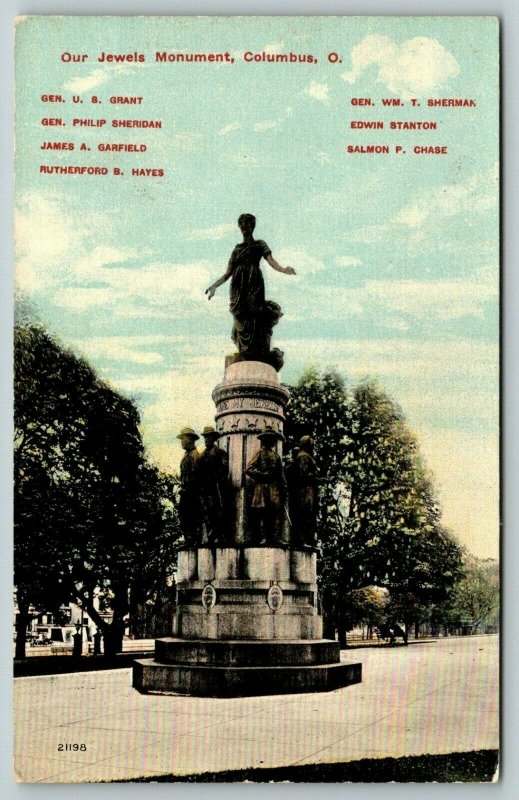 Columbus OhioOur Jewels MonumentUS GrantSheridanGarfieldHayesStantonc1910