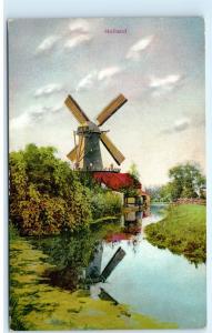 Benthuizen South Holland Windmill Stream Alphen Netherlands Vintage Postcard D08