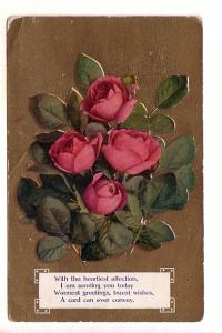 Bouquet of Red Roses with Poem, Used 1909 Split Ring Cancel