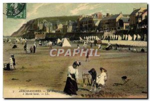 Old Postcard Arromanches beach at low tide