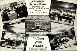 Multiview Masonic Service Center Lodge Chicago IL Illinois VTG Postcard Old Car 