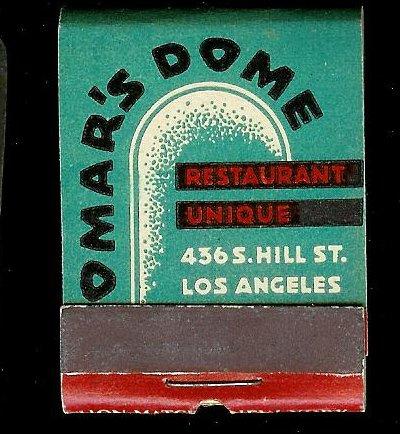 OMARS DOME RETAURANT 1940's Full Unstruck Matchbook