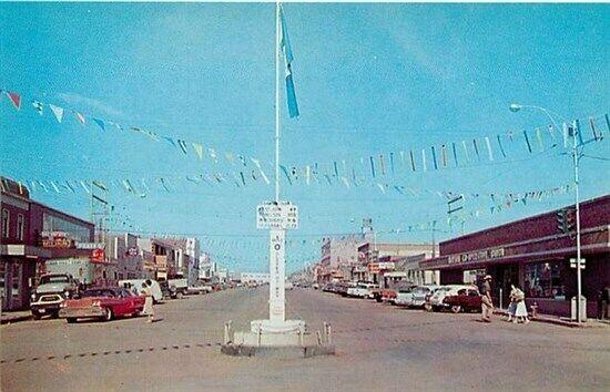 Canada, British Columbia, Dawson Creek, Mile 0 Alaska Highway, 1960s Cars