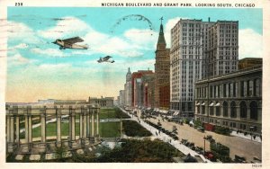 Vintage Postcard 1929 Michigan Boulevard Grant Park South Chicago Illinois ILL