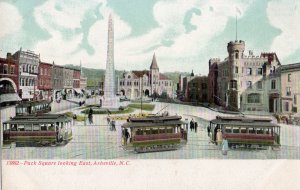 12339 Trolleys at Pack Square Looking East, Asheville, North Carolina