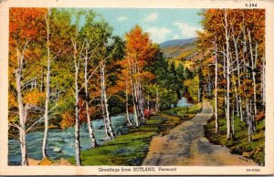 Vermont Rutland Greetings With FCountry Road Scene 1943 Curteich