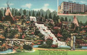 Vintage Postcard 1930's Waterfalls Garden Rug Factory Diversey Ave. Chicago ILL