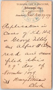 1879 Letter For Turner Lee And McClure Attorney Nassau Street Posted Postcard