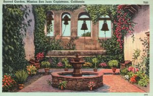 Vintage Postcard Sacred Garden Mission San Juan Capistrano California CA