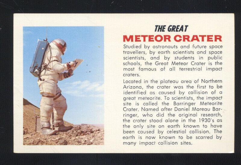 ROUTE 66 NORTHERN ARIZONA THE GREAT METEOR CRATER ASTRONAUT POSTCARD