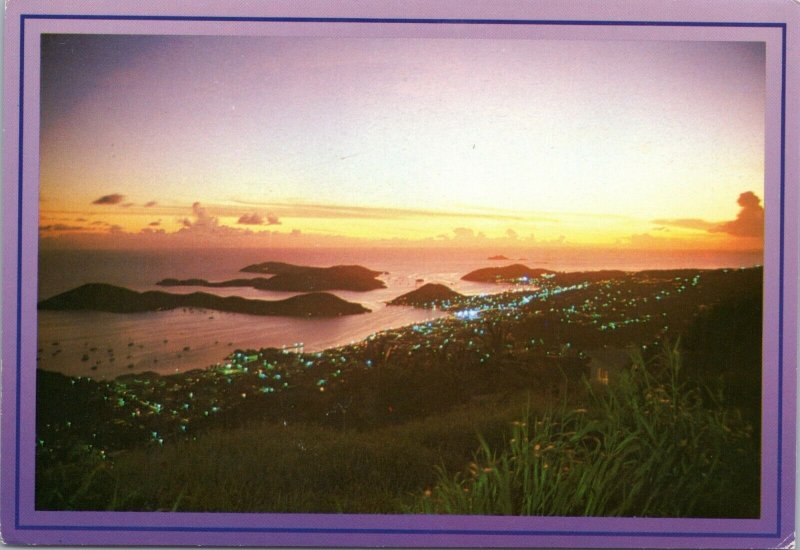 postcard Virgin Islands - Charlotte Amalie Harbor at twilight