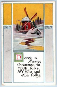 Gibson Postcard Christmas Windmill Winter Scene Rockland Maine ME 1912 Antique