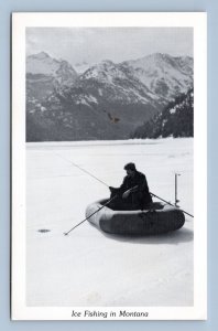 Duckboy Comic Ice Fishing In Montana Inflatable Raft UNP Chrome Postcard M16