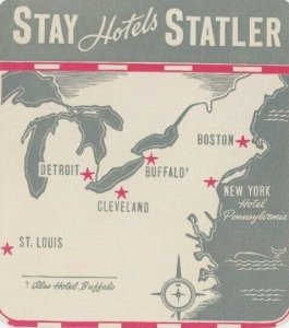 1930's-40's Hotel Statler Detroit Cleveland Luggage Label Poster Stamp B6