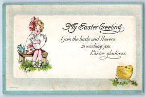 c1910's Easter Greeting Child Hatched Egg Chicks Embossed Marietta OH Postcard